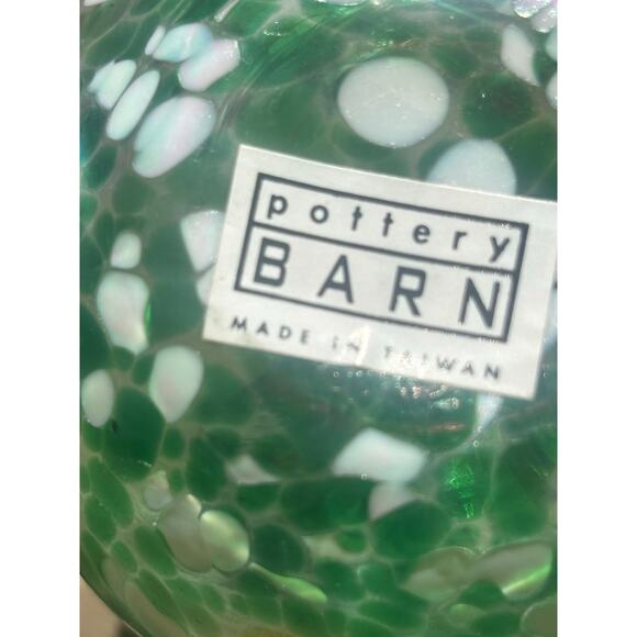 Pottery Barn Pair of Art Glass Globes Green Iridescent  Swirl Oil Lamp No Wick - Picture 7 of 8